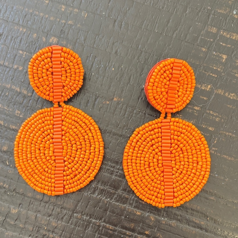 Orange Beaded Statement Round Drop Earrings